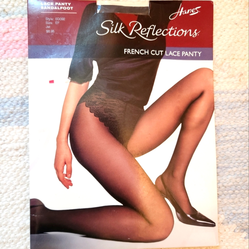 French cut panty hose , lace top black  size EF